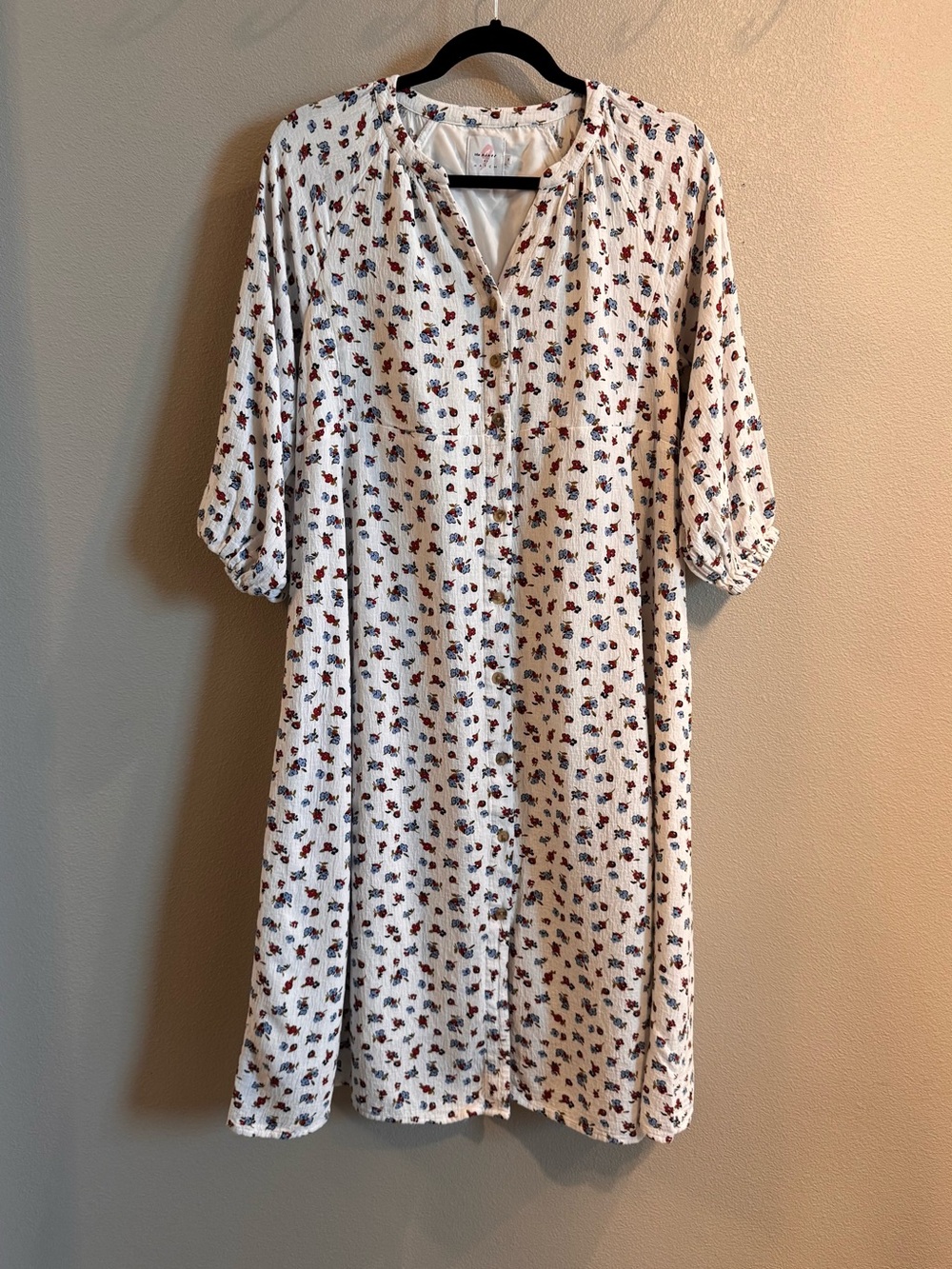The Nines by Hatch White Maternity Maxi Dress with Red & Blue Floral Motif
